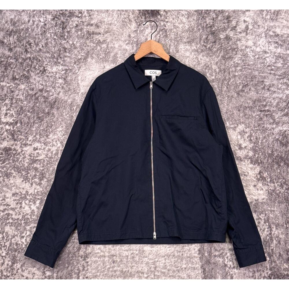 COS Shirt Jacket Large Mens Black Cotton Blend Twill Zip Front Collared
